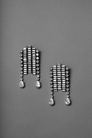 Statement earrings made by ANEIDA Jewelry in silver plated brass with Swarovski crystals  