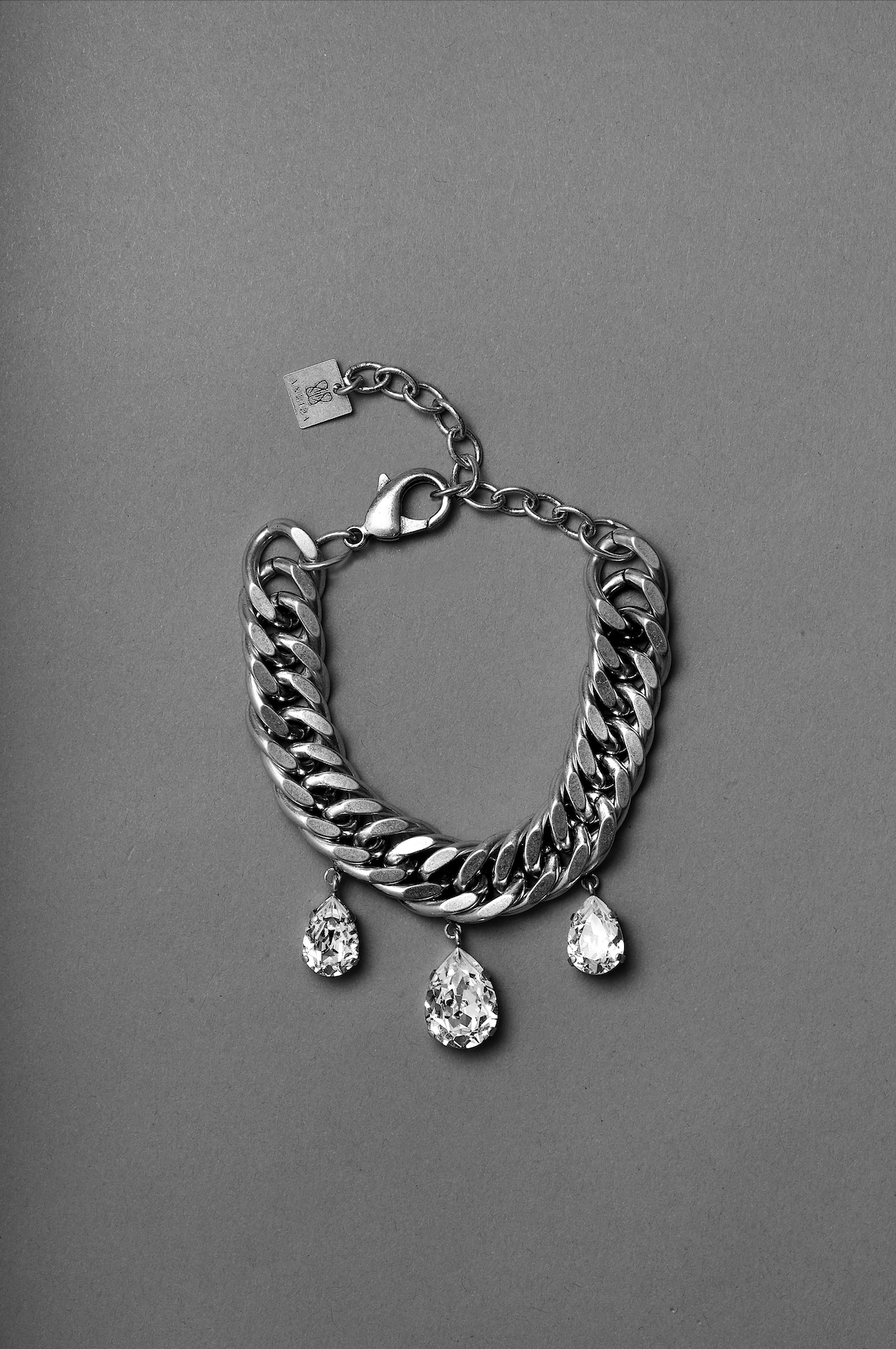 Adjustable bracelet by ANEIDA Jewelry made in silver plated brass with Swarovski clear crystals