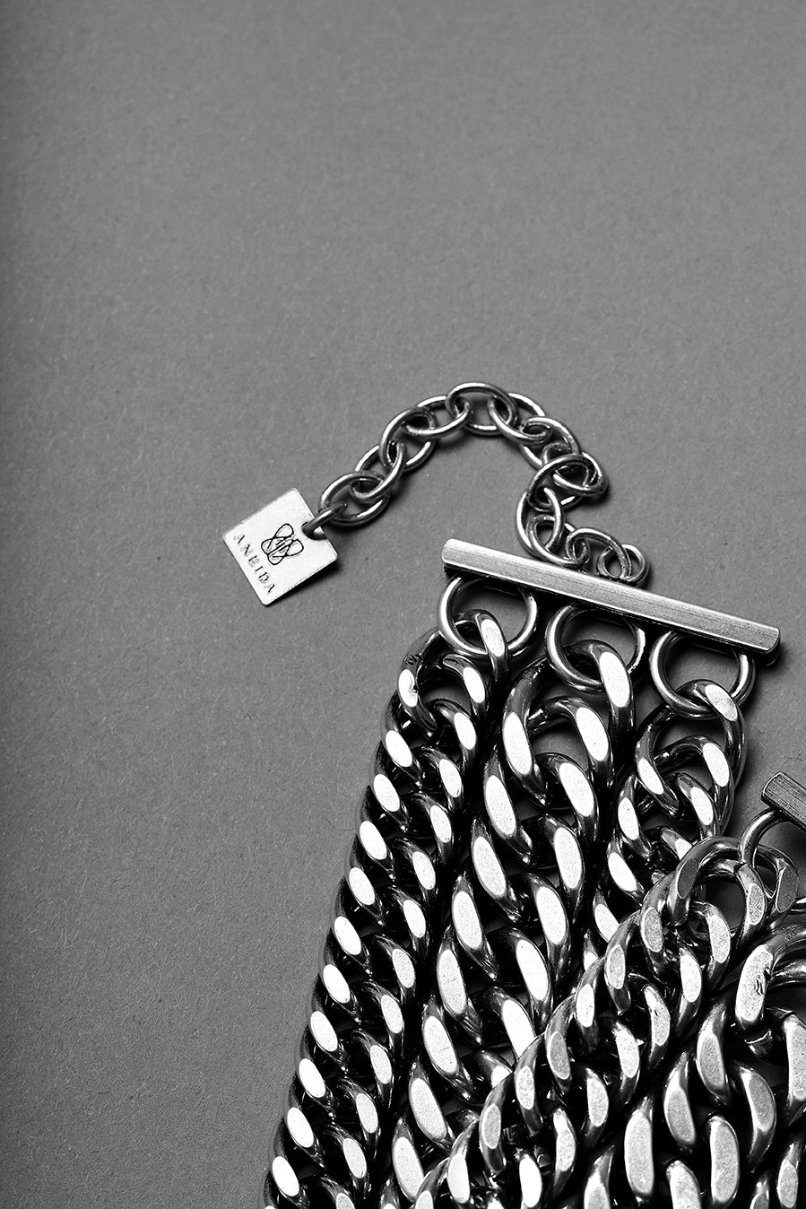 details of chunky choker necklace by ANEIDA Jewelry in oxidized silver plated brass handmade in France
