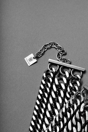 details of chunky choker necklace by ANEIDA Jewelry in oxidized silver plated brass handmade in France