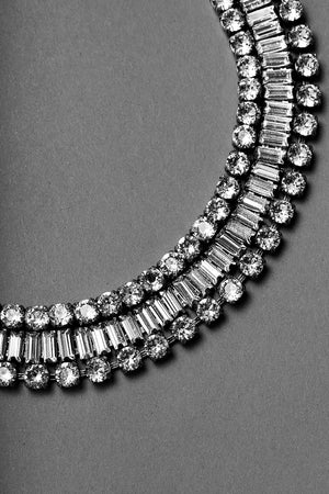 Details of Swarovski crystals on a choker necklace by ANEIDA Jewelry in silver plated brass
